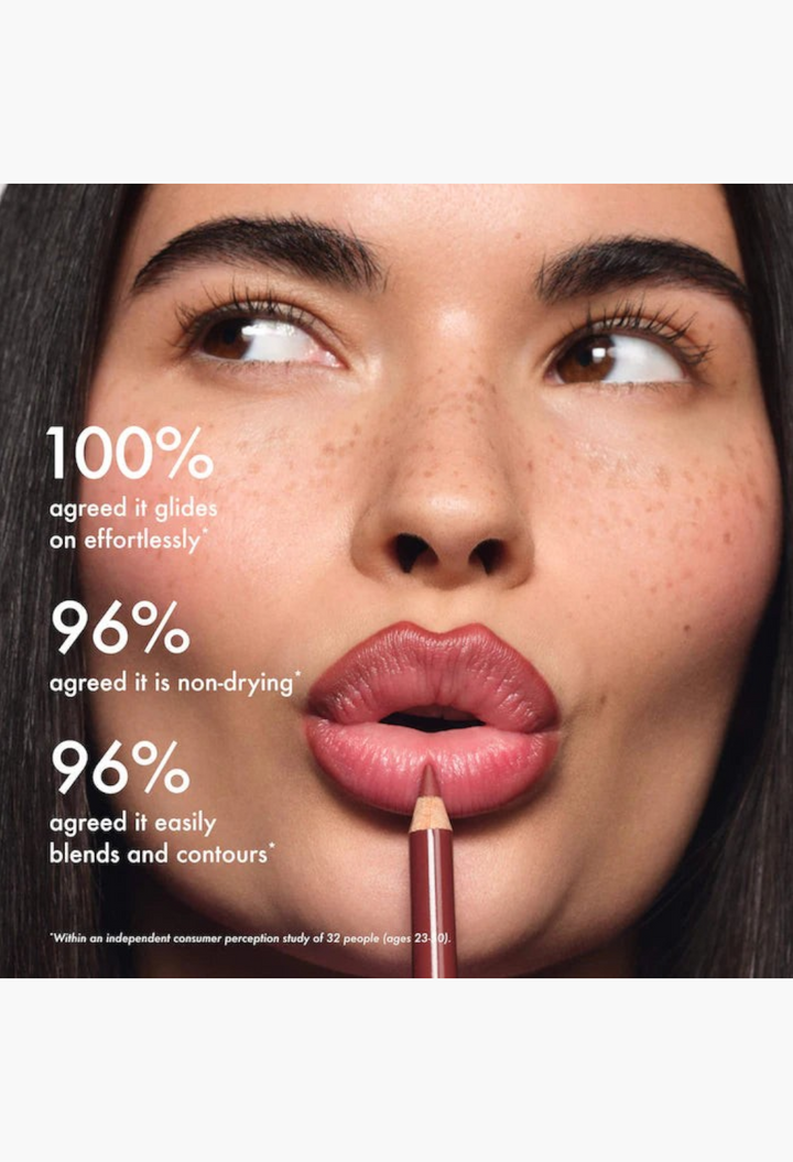 GLAM MODA SoftLine creamy lip liner being applied to model lips for a sculpted, defined, and hydrated look.