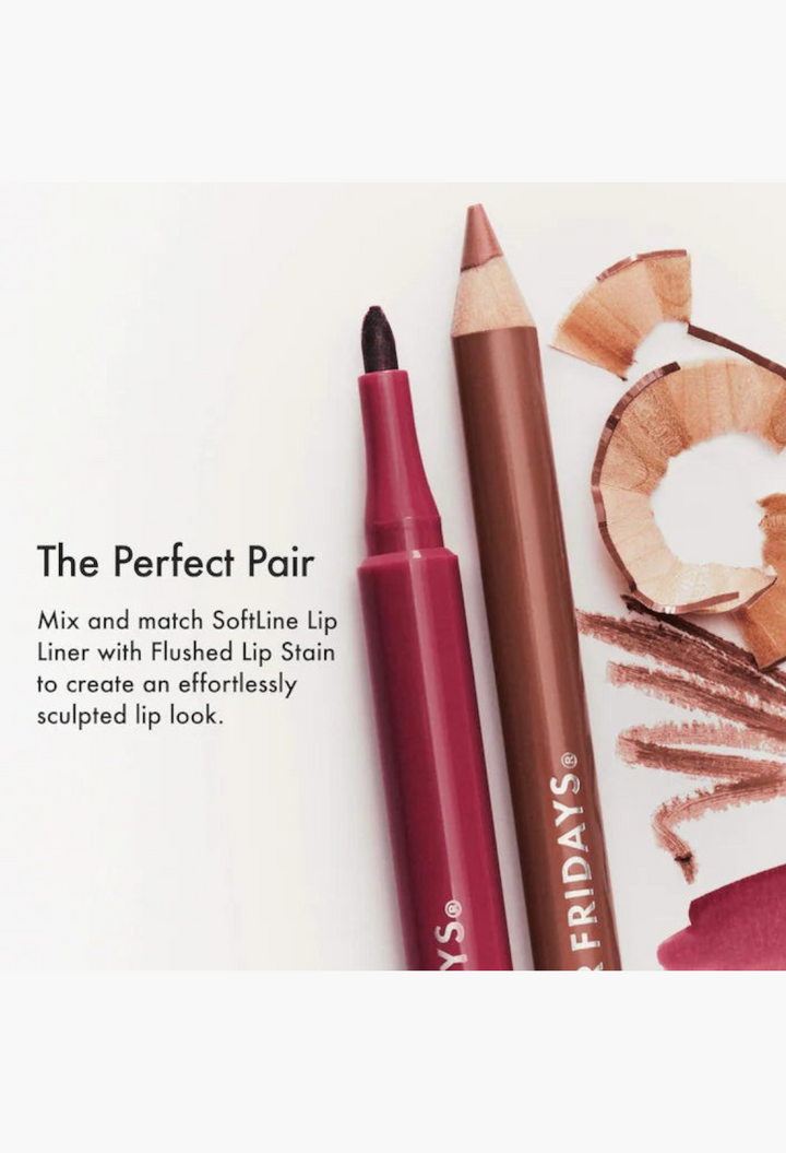 GLAM MODA SoftLine creamy sculpting lip pencils in berry and nude shades with wood shavings and color swatches
