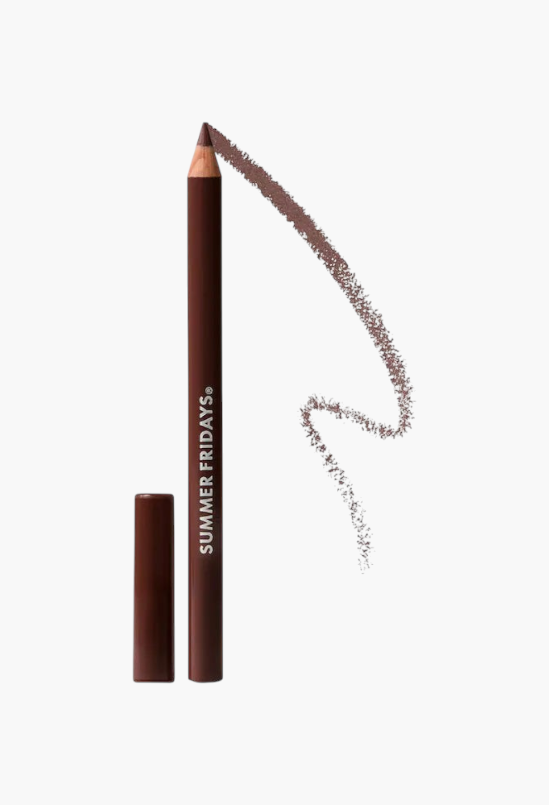 GLAM MODA SoftLine creamy brown lip liner pencil with a matching cap and a swatch of the pigment next to it.