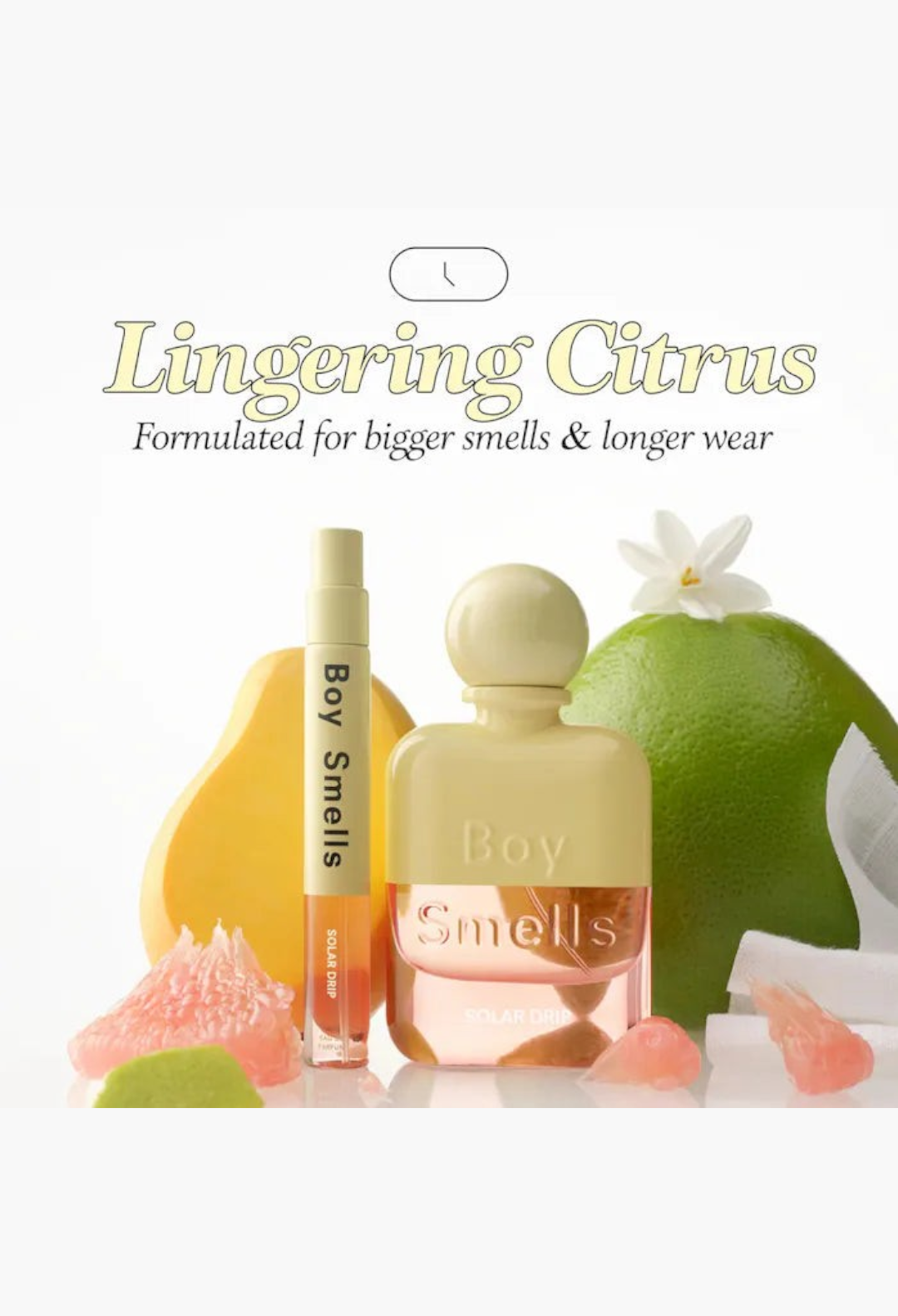 GLAM MODA Solar Drip perfume bottle and travel spray with fresh pomelo, orange blossom, and mango fruit accents