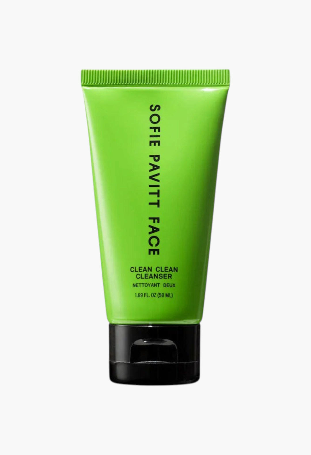 GLAM MODA Sofie Pavitt Face Clean Clean Gentle Gel Foaming Cleanser in a bright green 50ml squeeze tube.
