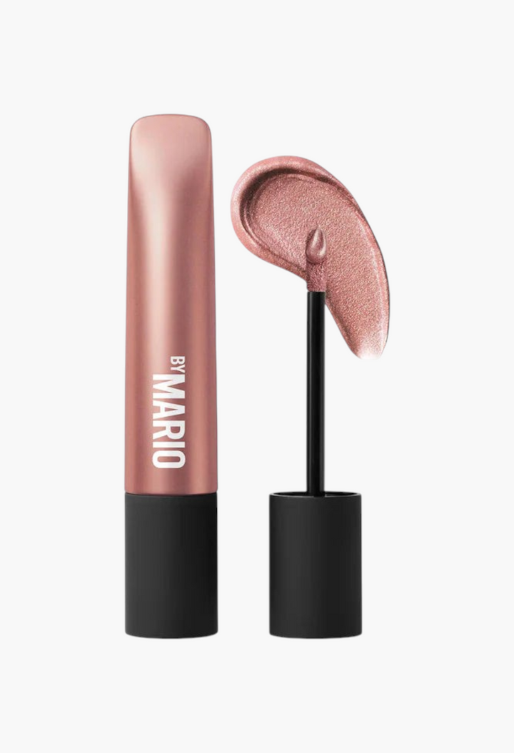 GLAM MODA long-wear shimmer cream eyeshadow in a metallic rose gold shade with a doe-foot applicator and product swatch.
