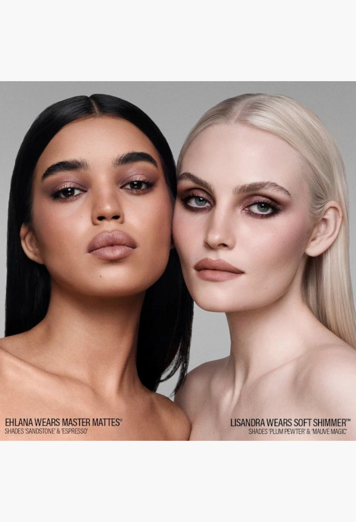 GLAM MODA long-wear cream eyeshadow on two models featuring matte and shimmer finishes for a sculpted eye look.