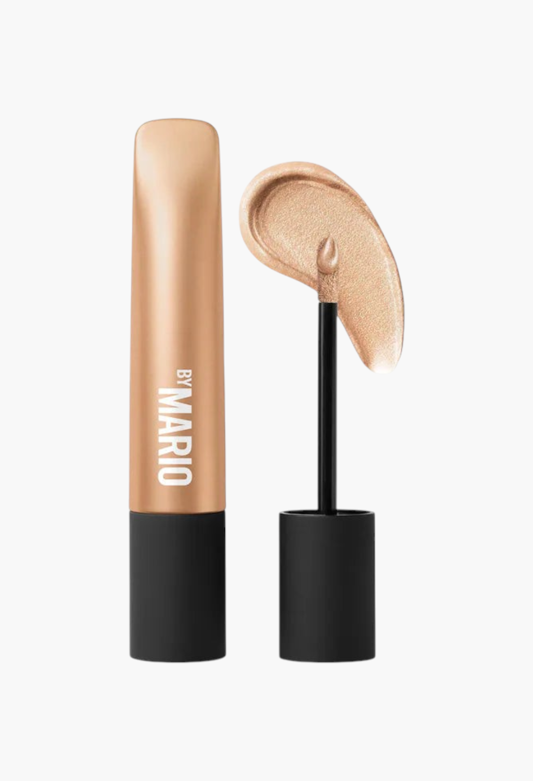 GLAM MODA long-wear cream eyeshadow in a shimmering champagne shade with a doe-foot applicator and product swatch.