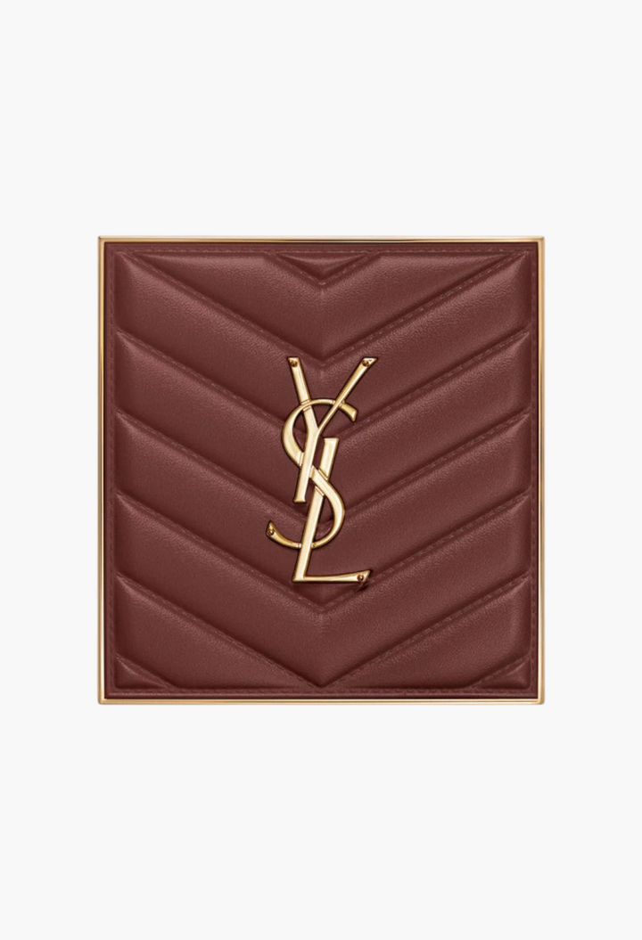 GLAM MODA YSL Brewed Reflections Couture Face Palette in an espresso-toned quilted clutch with gold logo hardware.