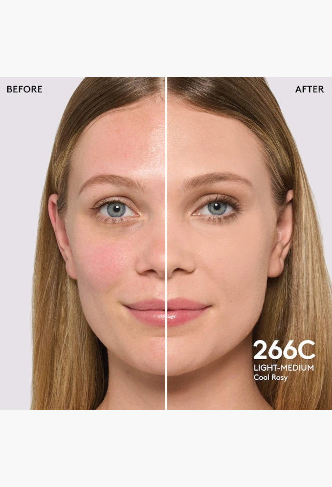 GLAM MODA Pro Filt'r foundation before and after application on a model showing medium coverage and natural finish
