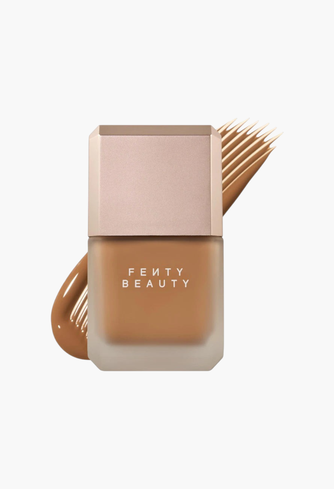 GLAM MODA Fenty Beauty Pro Filt'r longwear liquid foundation in a frosted glass bottle with a metallic cap