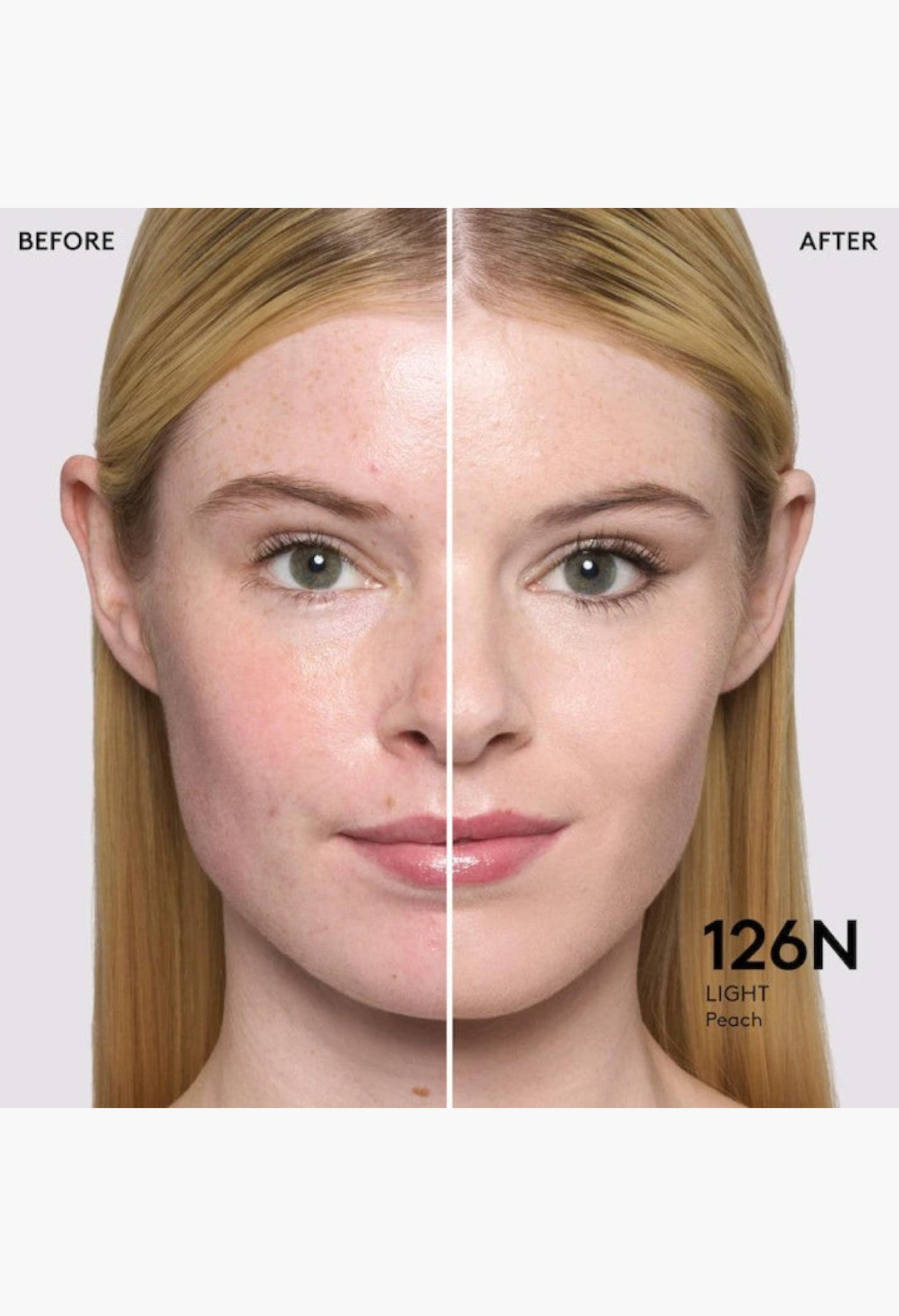 GLAM MODA Pro Filt'r foundation before and after application on light skin with peach undertones showing matte finish