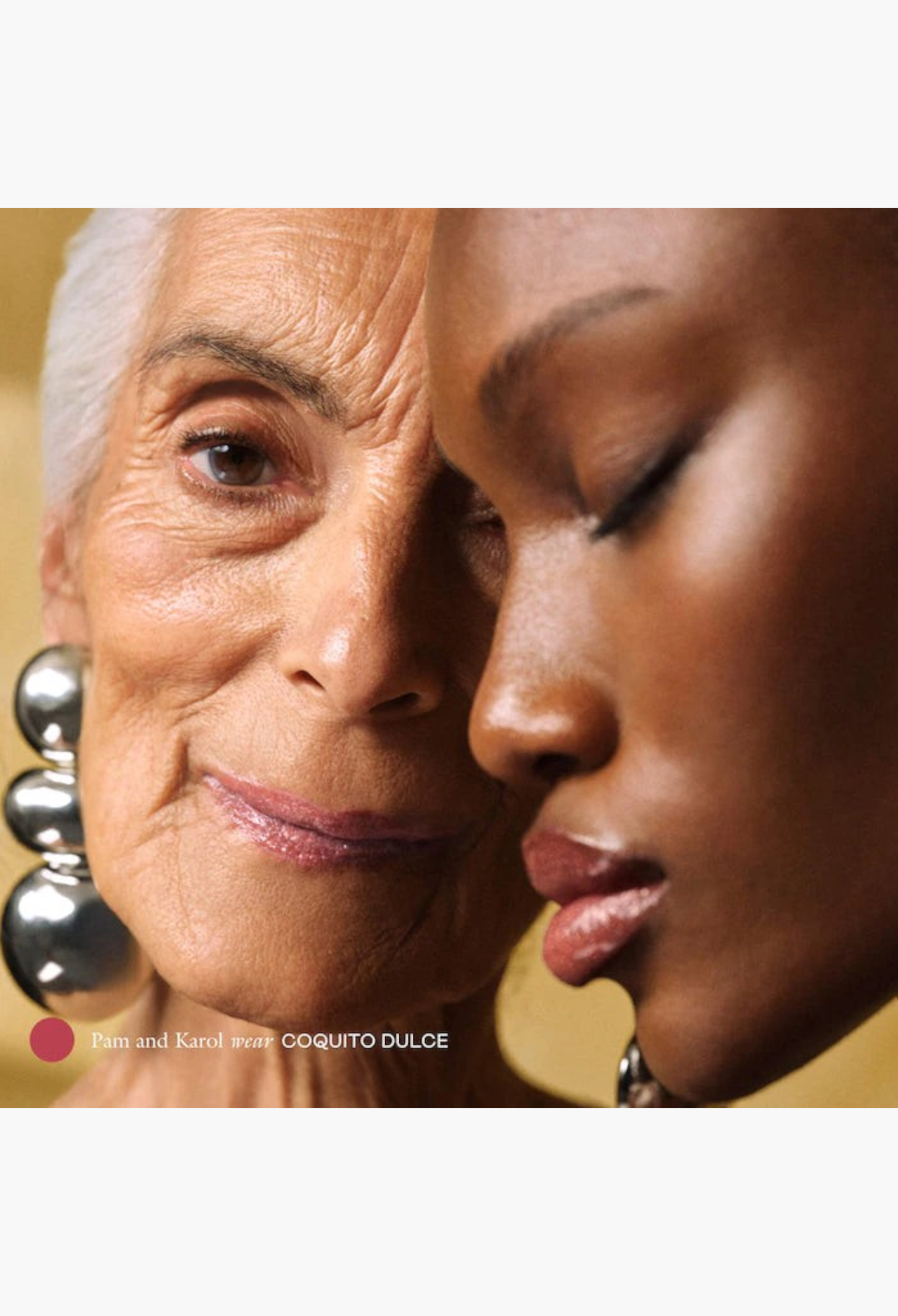 GLAM MODA Le Chouchou peptide lip balm on two diverse models with glossy, hydrated lips and a soft pink tint.