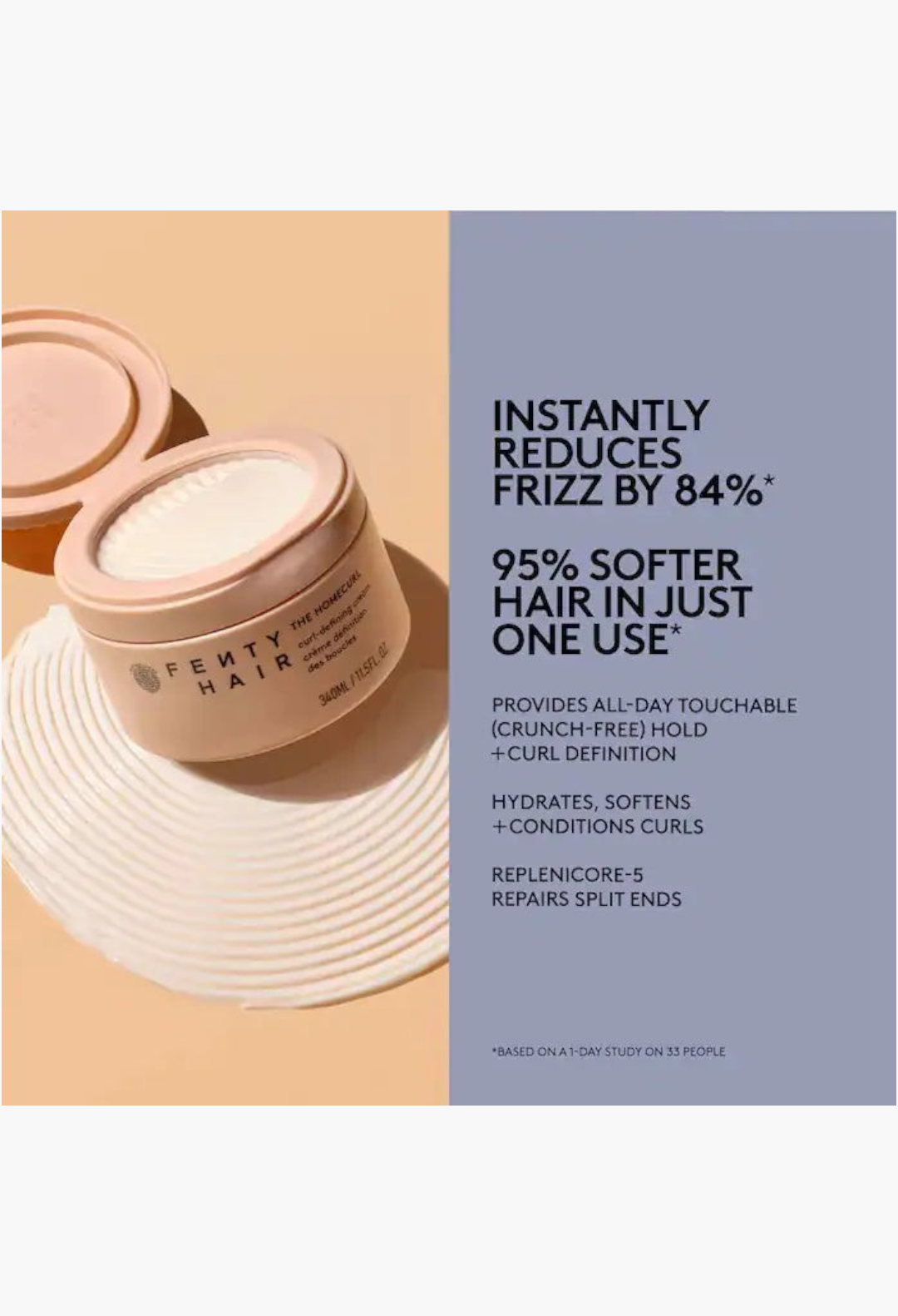 GLAM MODA Fenty Hair The Homecurl curl defining cream in a round peach container with a clear lid