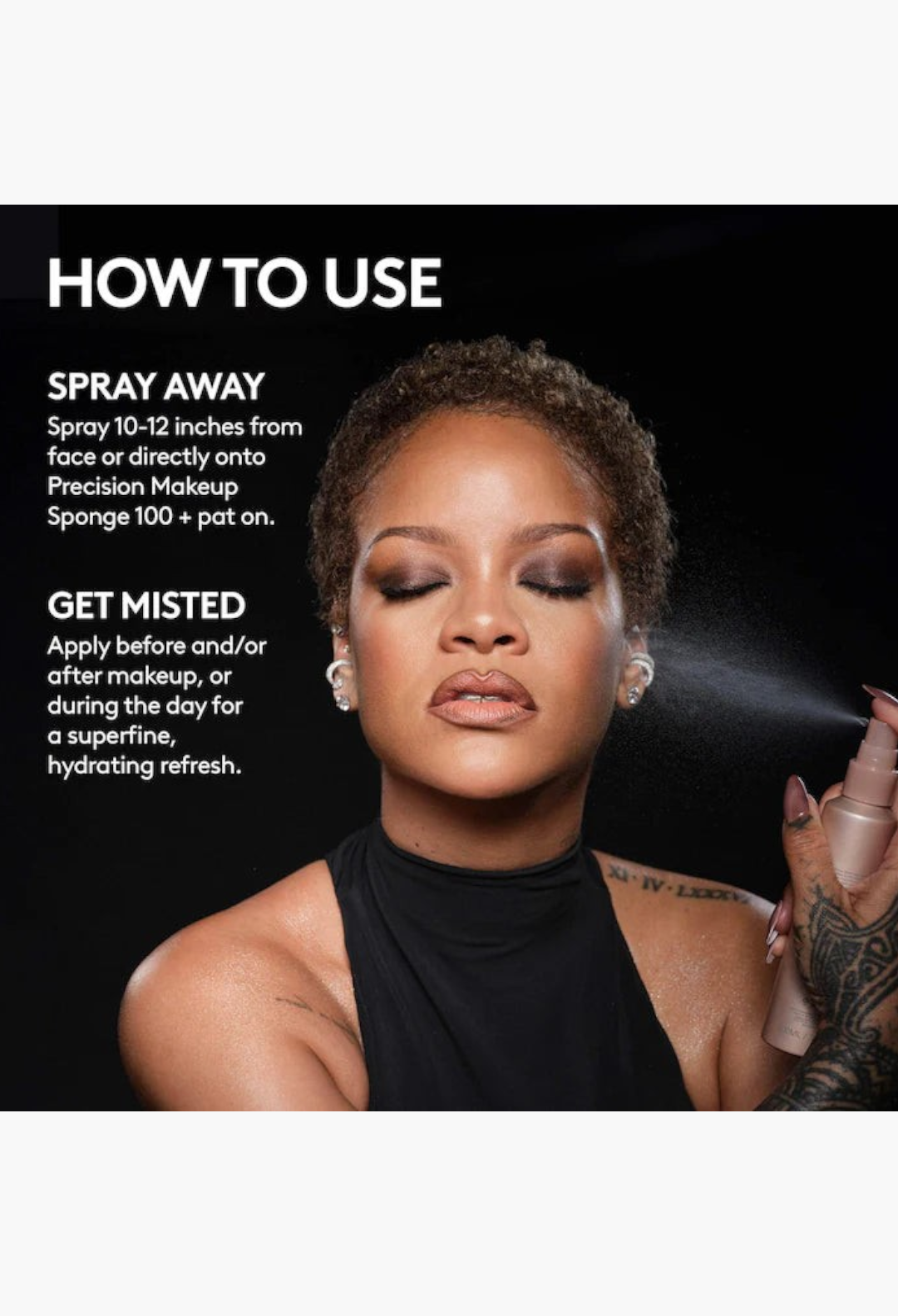 GLAM MODA Lil Finish'rs makeup duo set featuring a setting spray and blotting powder held by a model with eyes closed