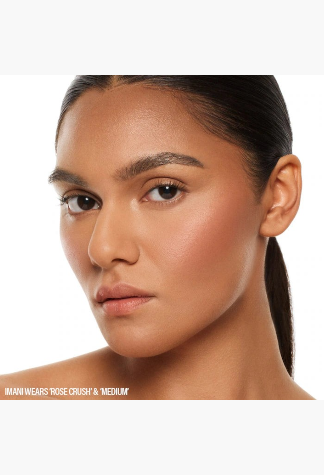 GLAM MODA model wearing dewy cream blush and bronzer balm for a natural glowing complexion
