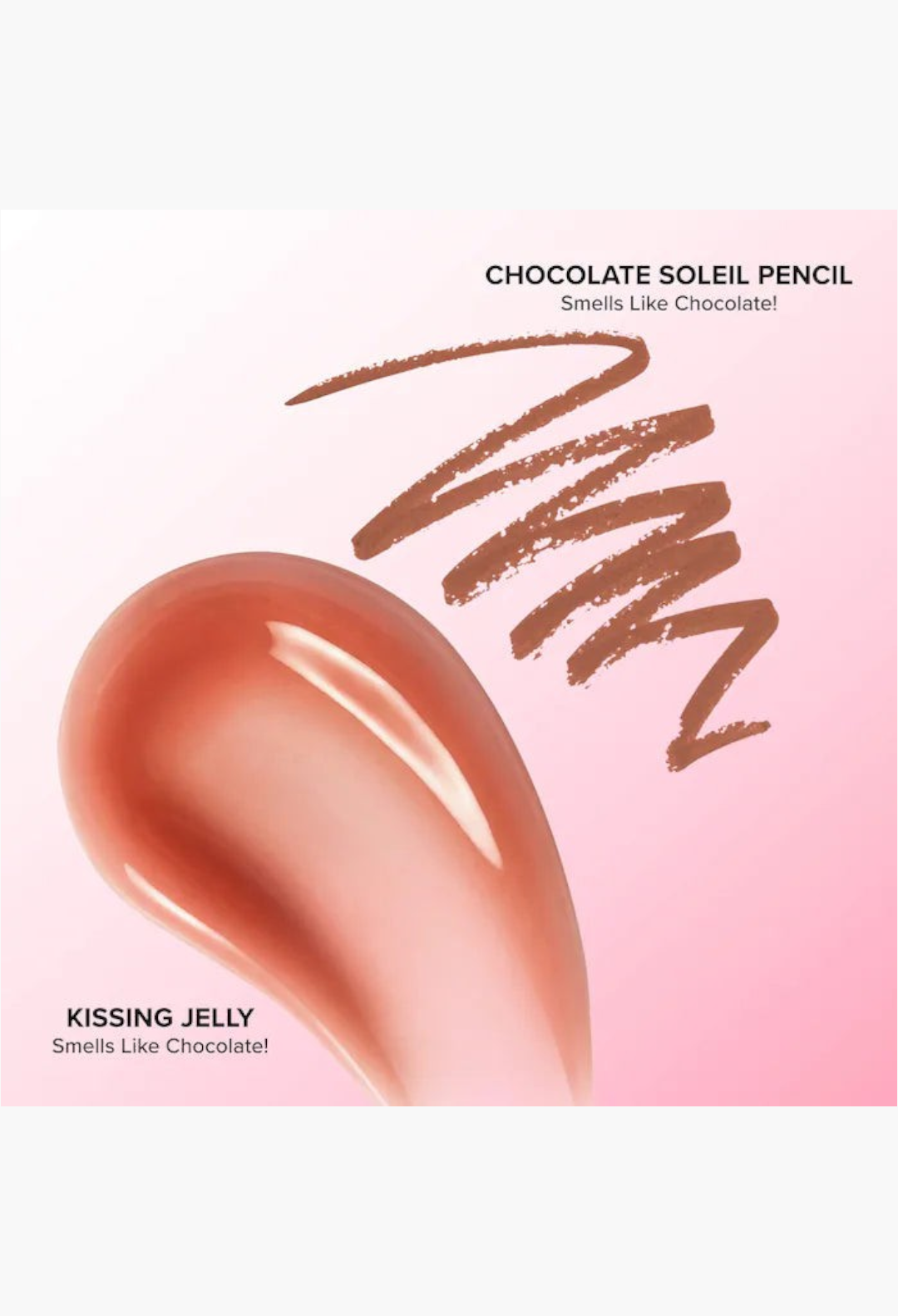 GLAM MODA Chocolate Mousse lip liner pencil swatch and glossy lip oil texture in a rich brown cocoa shade
