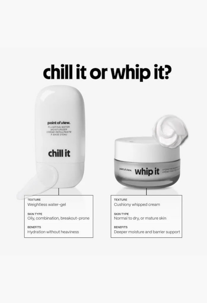 GLAM MODA comparison of point of view chill it water-gel and whip it hydrating whipped cream for skin barrier support