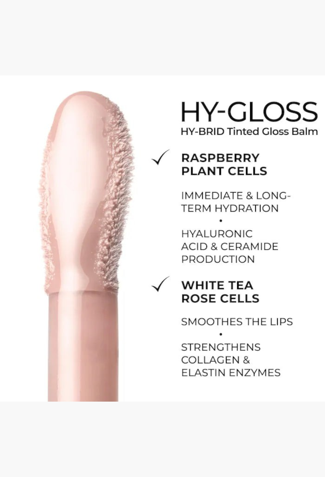 GLAM MODA HY-GLOSS milky tinted lip gloss balm applicator showing creamy texture and hydrating plant cell ingredients