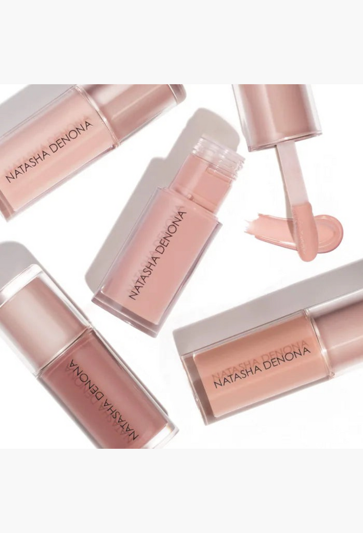 GLAM MODA HY-GLOSS milky tinted lip gloss balm collection in various nude shades with a high-shine finish