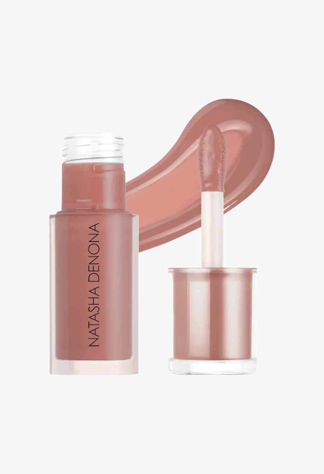 GLAM MODA Natasha Denona HY-GLOSS milky tinted lip gloss balm in a soft neutral shade with a doe-foot applicator