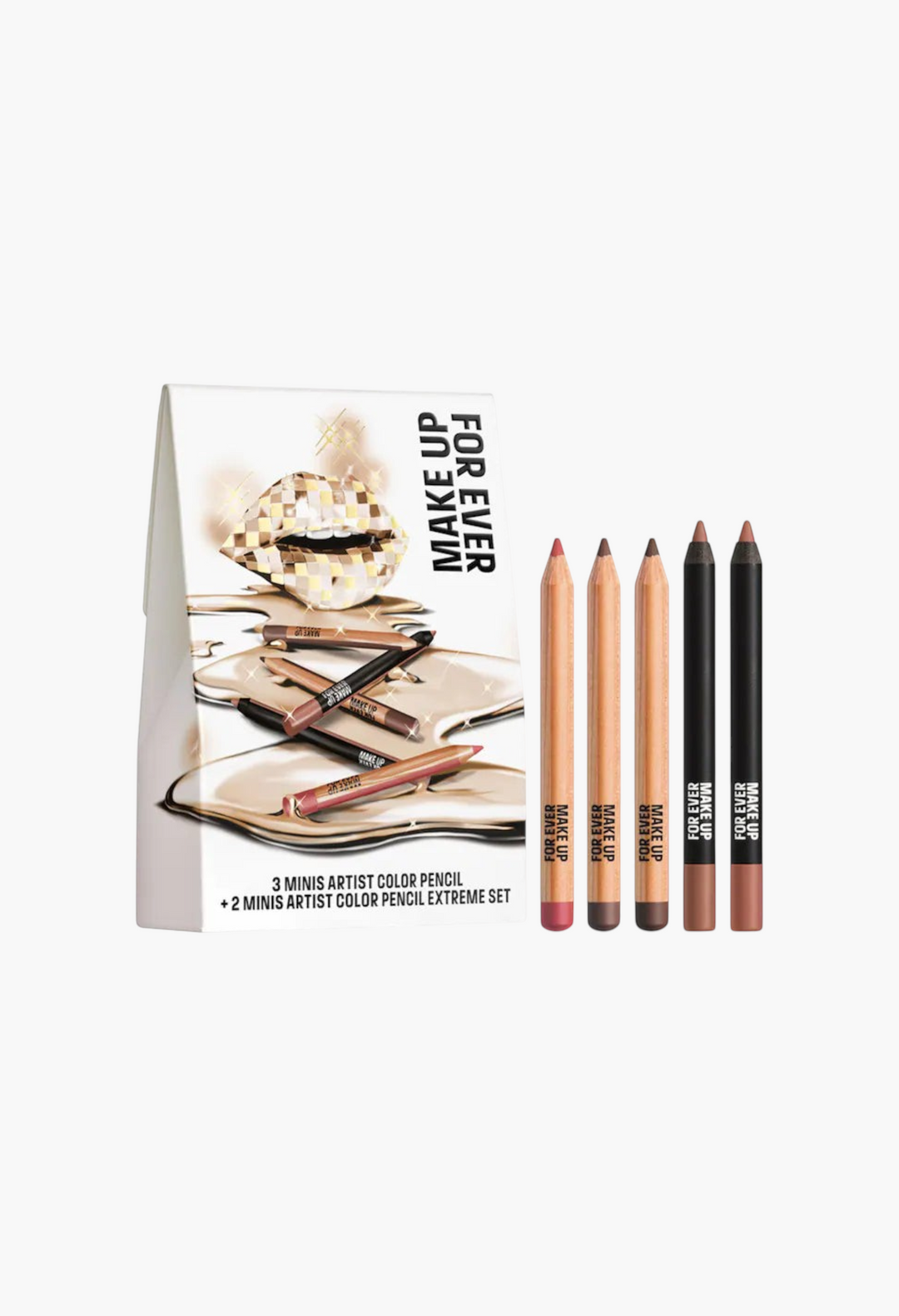GLAM MODA set of five mini Artist Color Pencils for lips, eyes, and face in various neutral and pink shades.