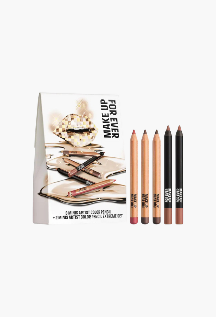 GLAM MODA set of five mini Artist Color Pencils for lips, eyes, and face in various neutral and pink shades.