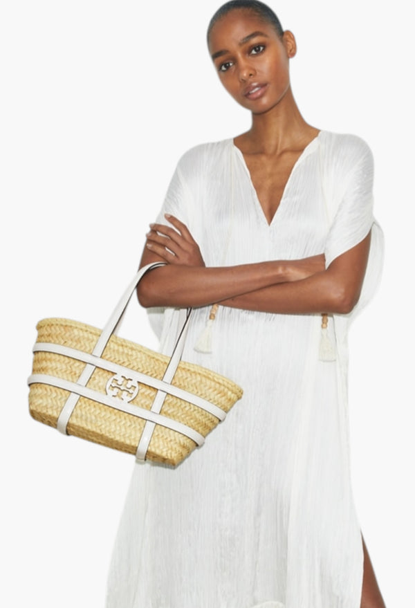 Blanc - Small Ella Croc-Embossed Straw Basket