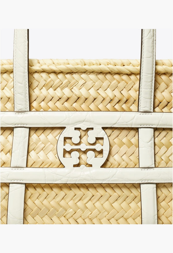 Blanc - Small Ella Croc-Embossed Straw Basket