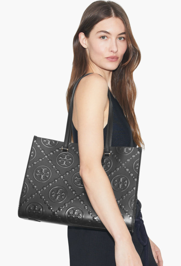 Black - T Monogram Embossed Tote