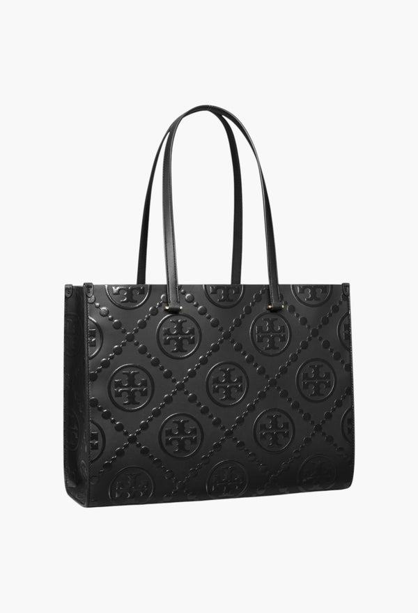 Black - T Monogram Embossed Tote