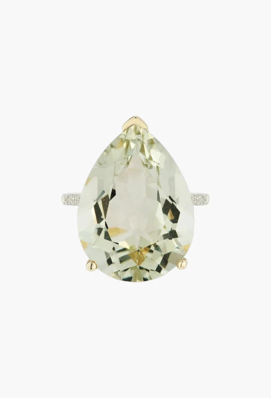 14kt Green Amethyst Pear Drop Ring