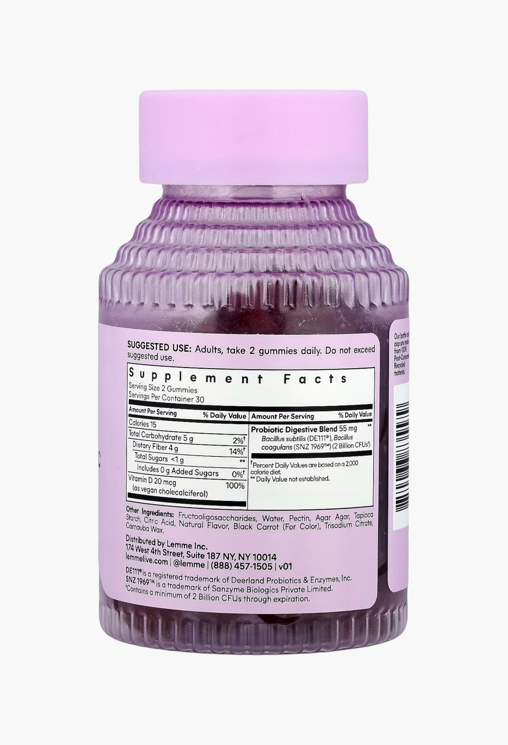 Lemme, No2, Fiber & Probiotic Gummies, Strawberry - GLAM MODA