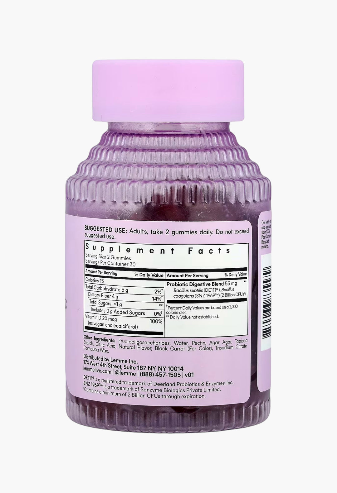 Lemme, No2, Fiber & Probiotic Gummies, Strawberry - GLAM MODA