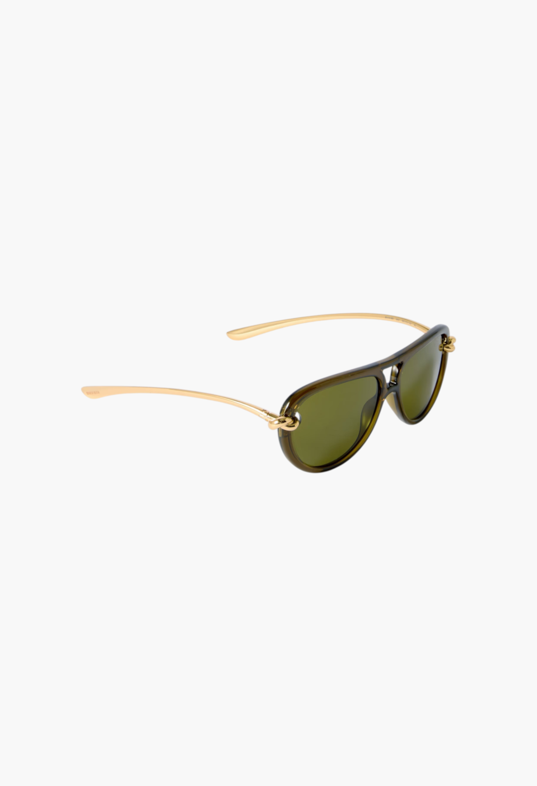 GLAM MODA New Knot aviator sunglasses featuring dark green lenses, black frames, and gold-tone twisted metal temples.