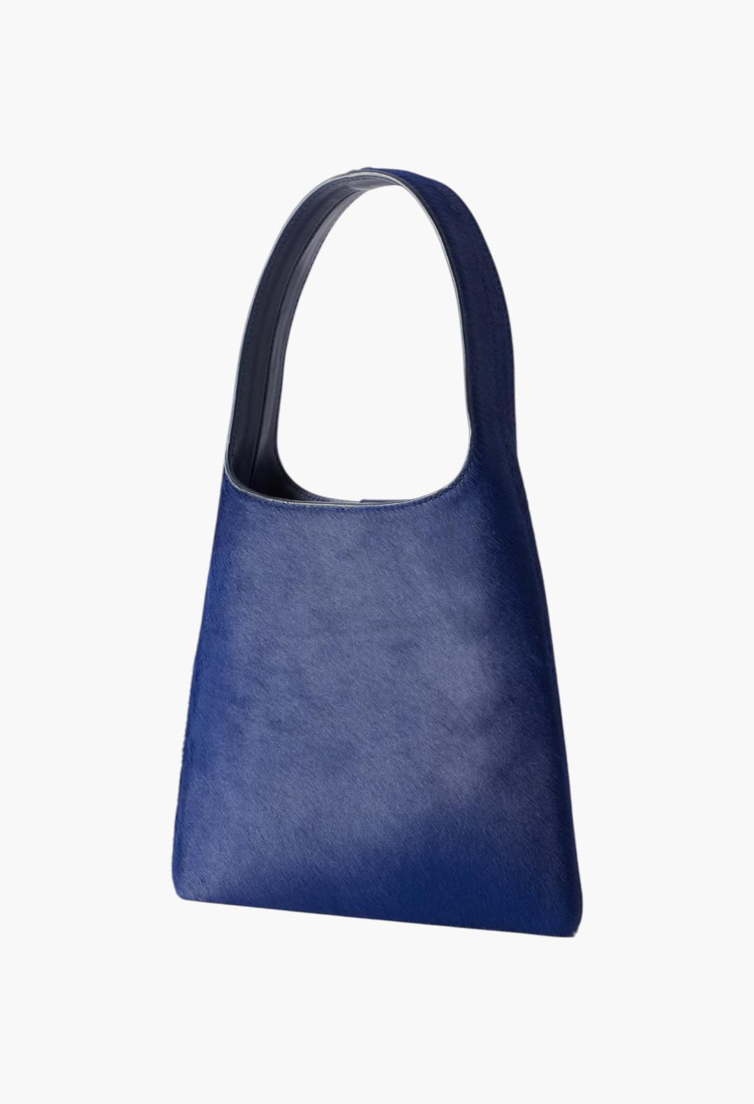 GLAM MODA deep blue calf hair mini shoulder bag with a slouchy open-top design and leather strap