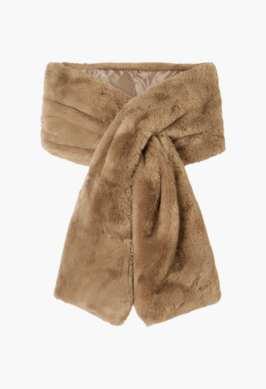 GLAM MODA Piacere brown plush faux fur scarf with a quilted shell reverse and a convenient slot-through bow design.