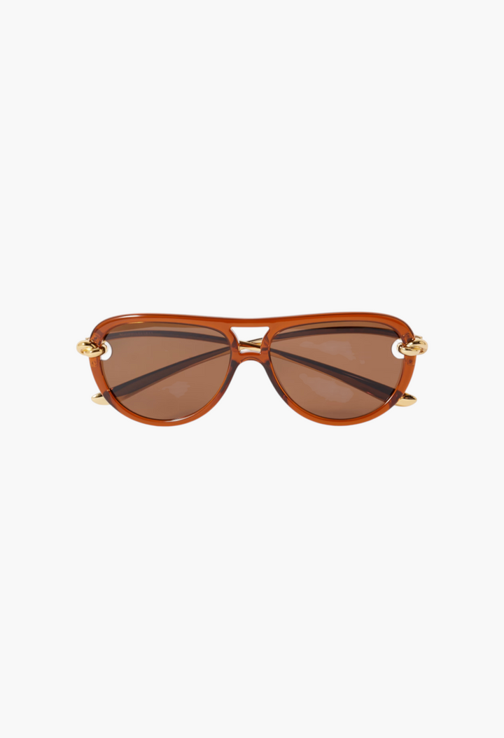 GLAM MODA New Knot aviator sunglasses in translucent brown with gold-tone twisted metal temple details
